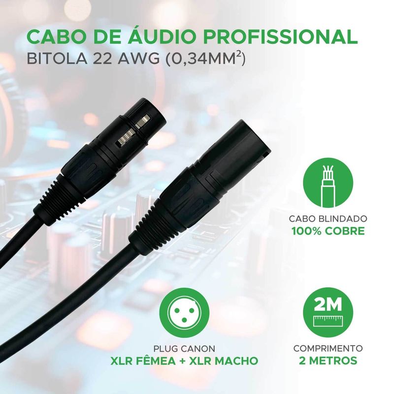 Cabo Cannon Xlr Macho Para Xlr Fêmea Profissional