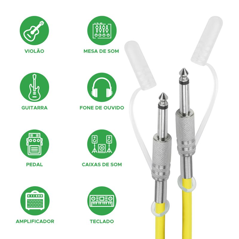 Cabo de Guitarra 5 Metros P10 para P10 Mono Amarelo - Performance Sound