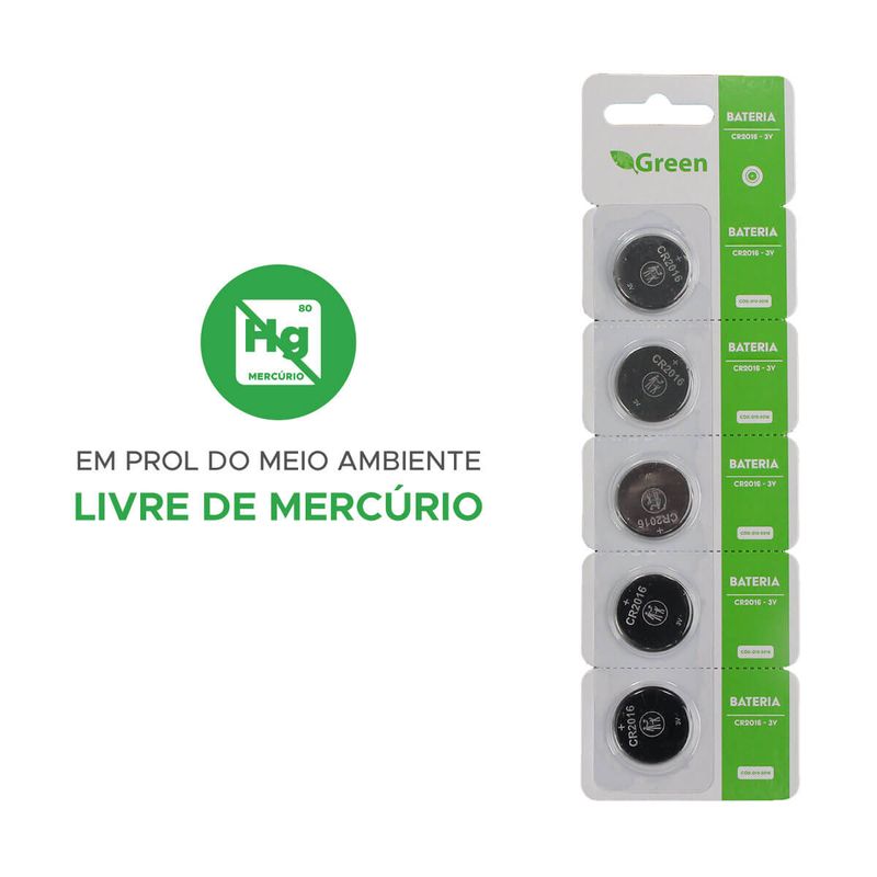 5x Bateria Moeda Cr2016 3v Lítio - Green