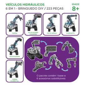 Conjunto Diy Veículos Hidráulicos 6 Em 1 Kit Com 223 Peças