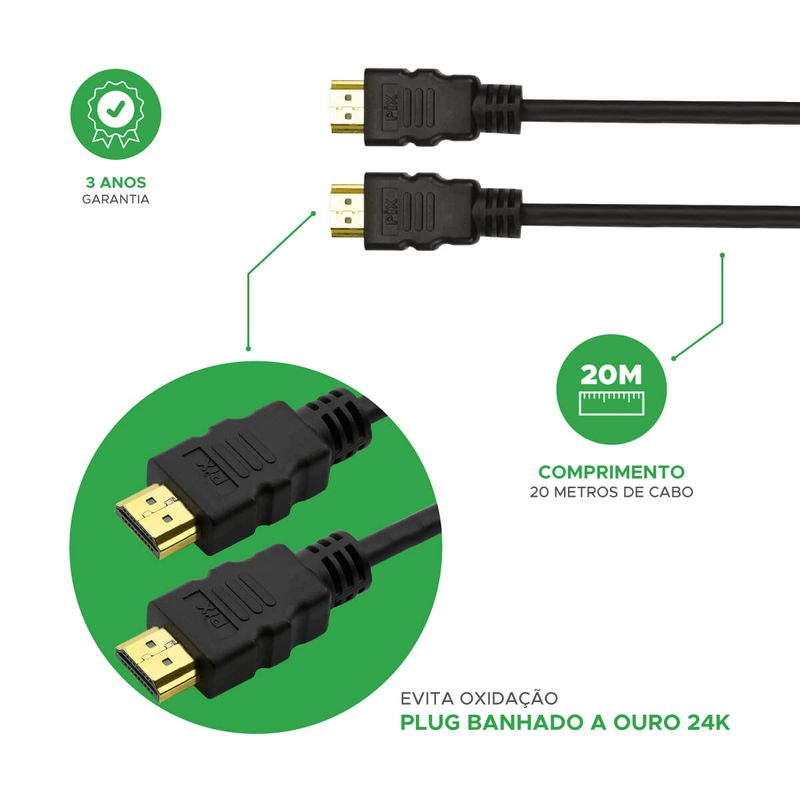 Cabo Hdmi 2.0 UltraHD 4k 3d 60hz 19 Pinos - PIX