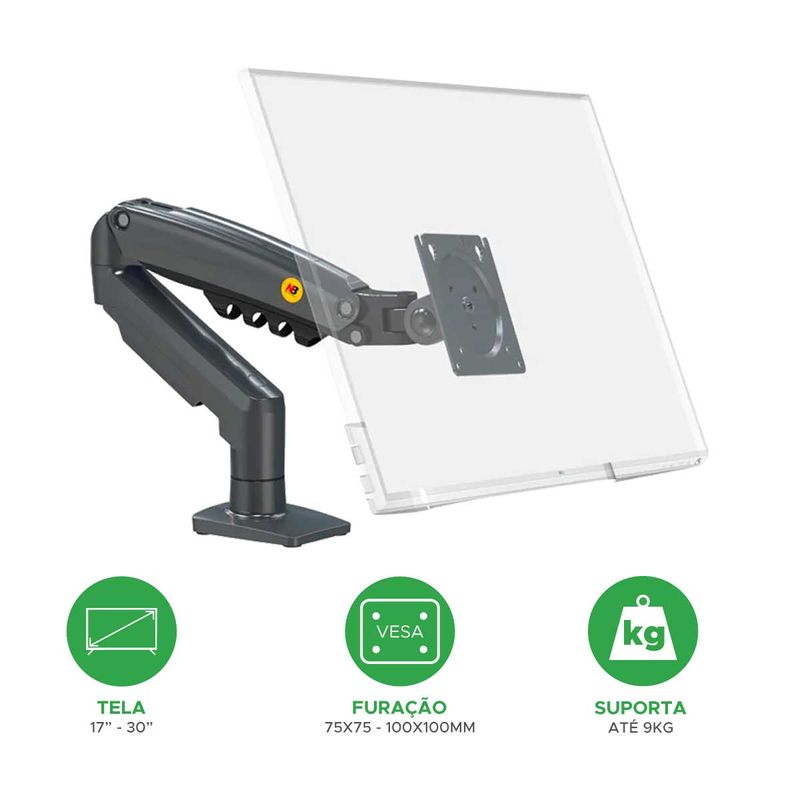 Suporte Para Monitor Articulado De 17 Até 30 Pistão a Gás North Bayou F80