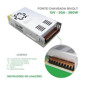 Fonte Chaveada 30a 12v 360w Bivolt P/ Câmera Cfv Fita Led