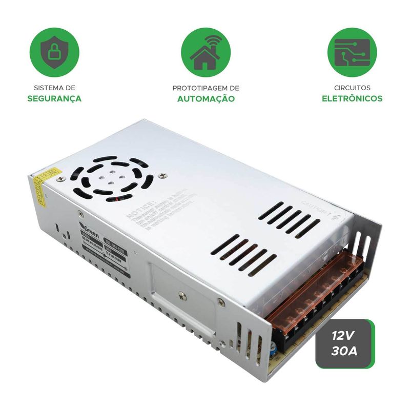 Fonte Chaveada 30a 12v 360w Bivolt P/ Câmera Cfv Fita Led