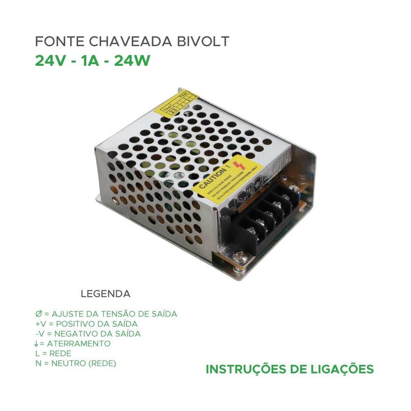 Fonte Chaveada 24V 1A 24W Bivolt - Gabinete Metal Colmeia
