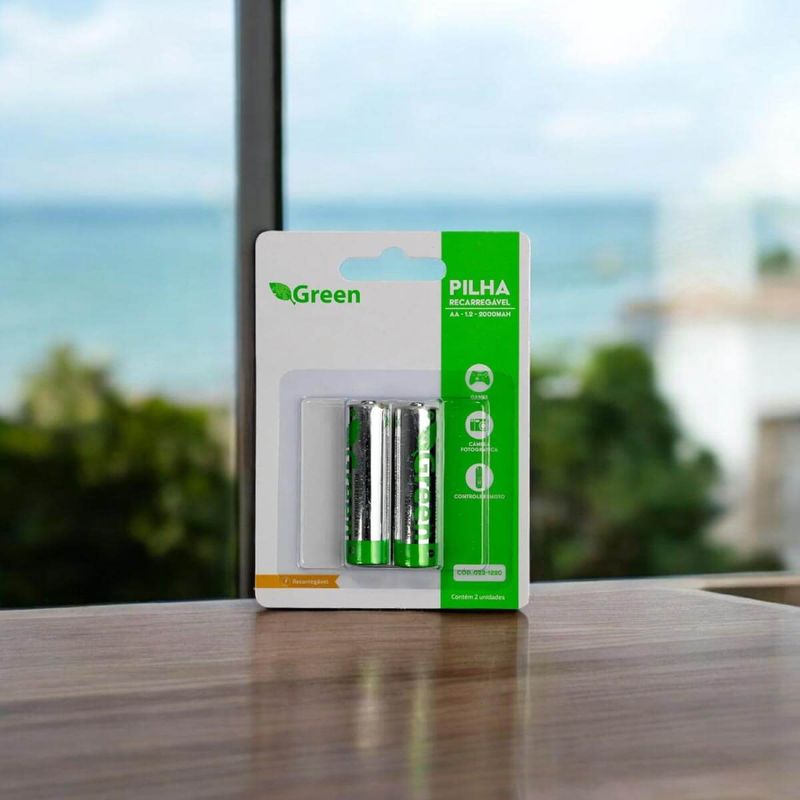 Pilha Recarregável Aa Pequena 2 Unidades 2000mah - Green