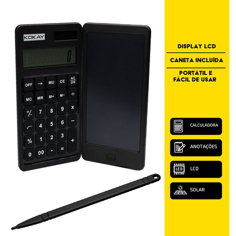 Calculadora Dobrável 10 Dígitos Com Tablet De Escrita Em Lcd - KOKAY