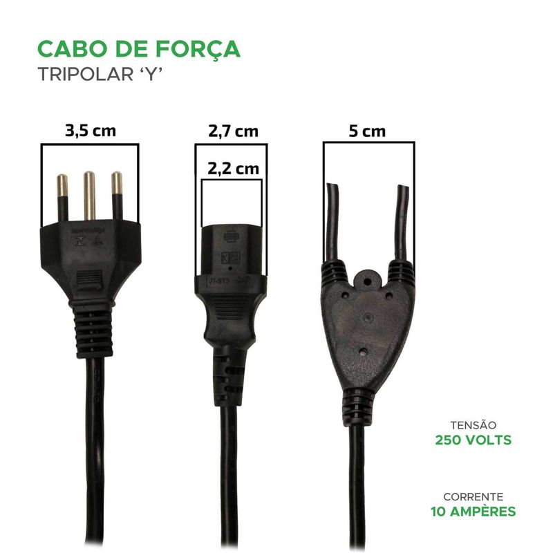 Cabo De Força Tripolar Y 1 Macho 2 Fêmeas 2 Metros - Green