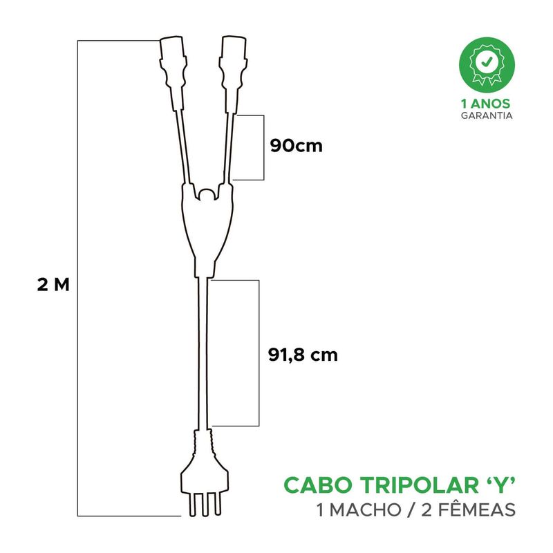Cabo De Força Tripolar Y 1 Macho 2 Fêmeas 2 Metros - Green