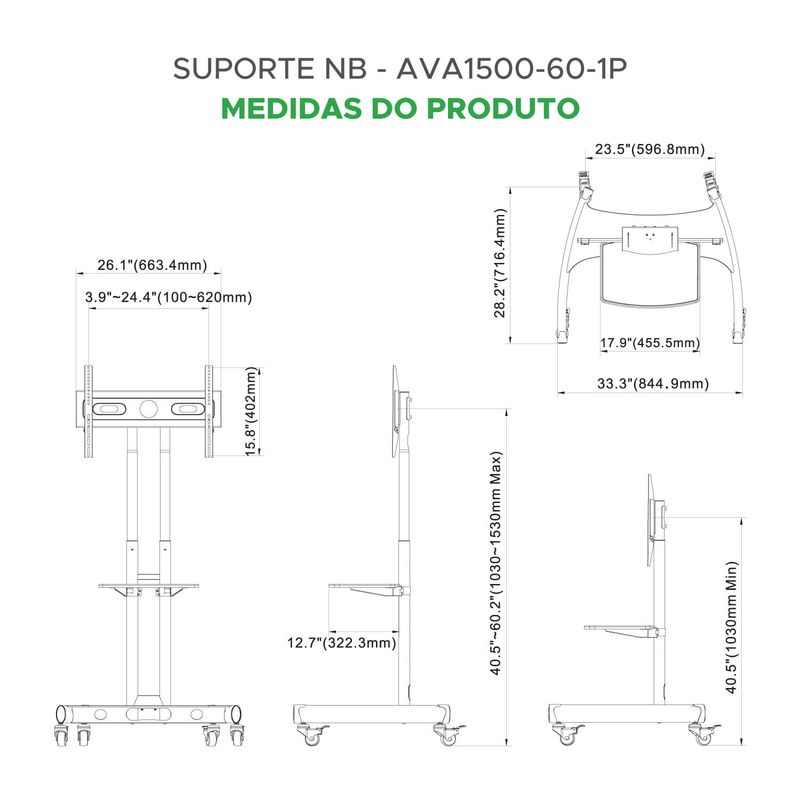 Suporte North Bayou AVA1500-60-1P de Chão TV/Monitor 32 a 65
