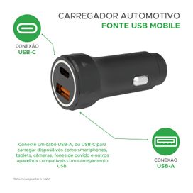 Carregador Veicular Duplo 30w Turbo Usb Pd A + Tipo C 30w
