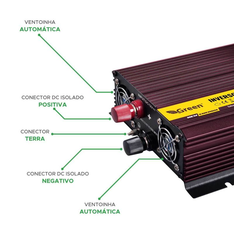 Inversor De Tensão 1000w 12v Para 127v Com Tomada e Usb - Green