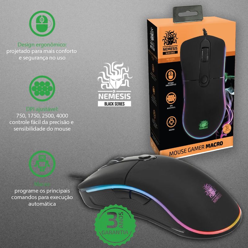 Mouse Gamer Nemesis 4000dpi Com Teclas Macro Rgb - 5+