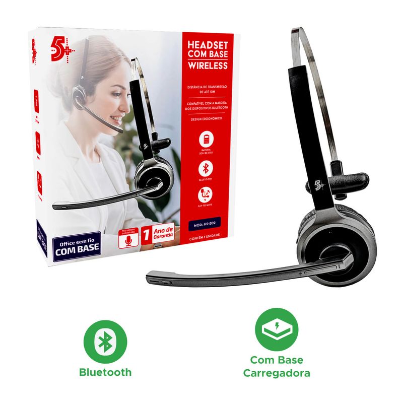Fone Headset Home Office HS-202 Com base Bluetooth Sem Fio - 5+